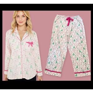 Vintage Victoria’s Secret Pajama Set Top Pants Red Label Christmas Reindeer